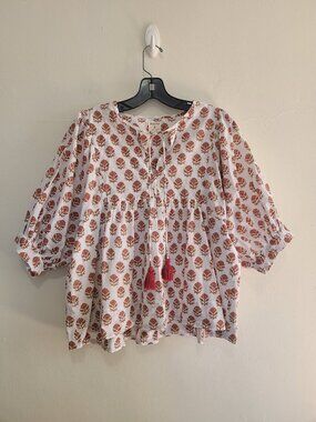 Marea Elizabeth Cotton Floral Sage Boho Blouse size XS